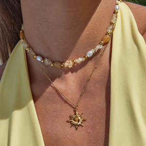 Sun Pendant <b>Necklace</b> With Pearl And Natural Stone <b>Beads</b> For Women Everyday Wear - Product Image 2