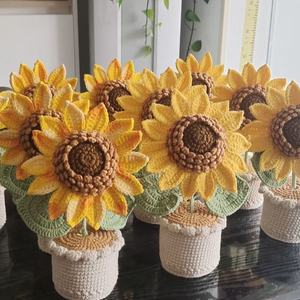 S012 Flor de imitación hecha a mano de alta calidad, ramo de girasol de gran tamaño, planta en maceta, flor de tejer <span class=keywords><strong>Artificial</strong></span> - Product Image 6