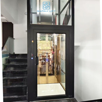 Ascenseur domestique sur mesure SAFELYLIFT, ascenseur moderne pour villa avec entraînement hydraulique, hauteur de levage de 1 m, design panoramique en verre, homologué CE ISO