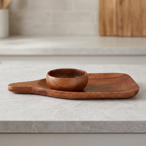 Bandeja Multifuncional para Cupcakes, Hecha a Mano, de Madera de Acacia Ecológica, Ligera, de Primera Calidad, con Grabado Vintage y Patrón Sólido - Product Image 1