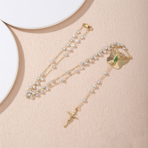 Collana Rosario all'Ingrosso Placcata Oro 18K con Madonna di Guadalupe, Croce Cristiana con Zirconi in Ottone Unisex San <span class=keywords><strong>Giuda</strong></span> - Product Image 2