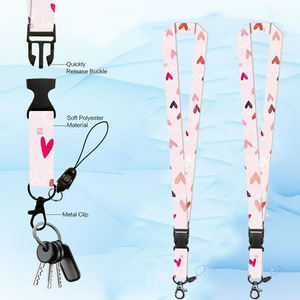 Cross-border detachable <b>lanyard</b> with heart and cherry design, <b>polyester</b> nurse name tag/ID card/phone neck strap wholesale. - Product Image 2
