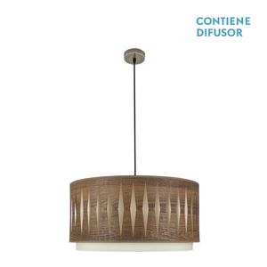 Suspension 2xE27 en cuir et bois foncé, dimensions 50x50 cm, idéale pour l'éclairage décoratif et l'ambiance des espaces. - Product Image 1
