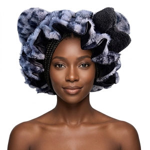 <span class=keywords><strong>Bonnet</strong></span> de nuit en peluche avec oreilles d'animaux, doublure en satin, motif léopard, pour protection des cheveux bouclés, spa, adultes, ski, sports - Photos réelles - Product Image 1
