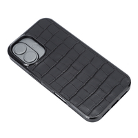 Étui de téléphone en texture crocodile noir pour iPhone Protection de la caméra coulissante Coque de téléphone mince de luxe