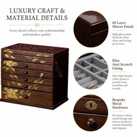 Boîte de rangement pour bijoux en bois de noyer avec intérieur en velours, design floral peint à la main, emballage cadeau personnalisé