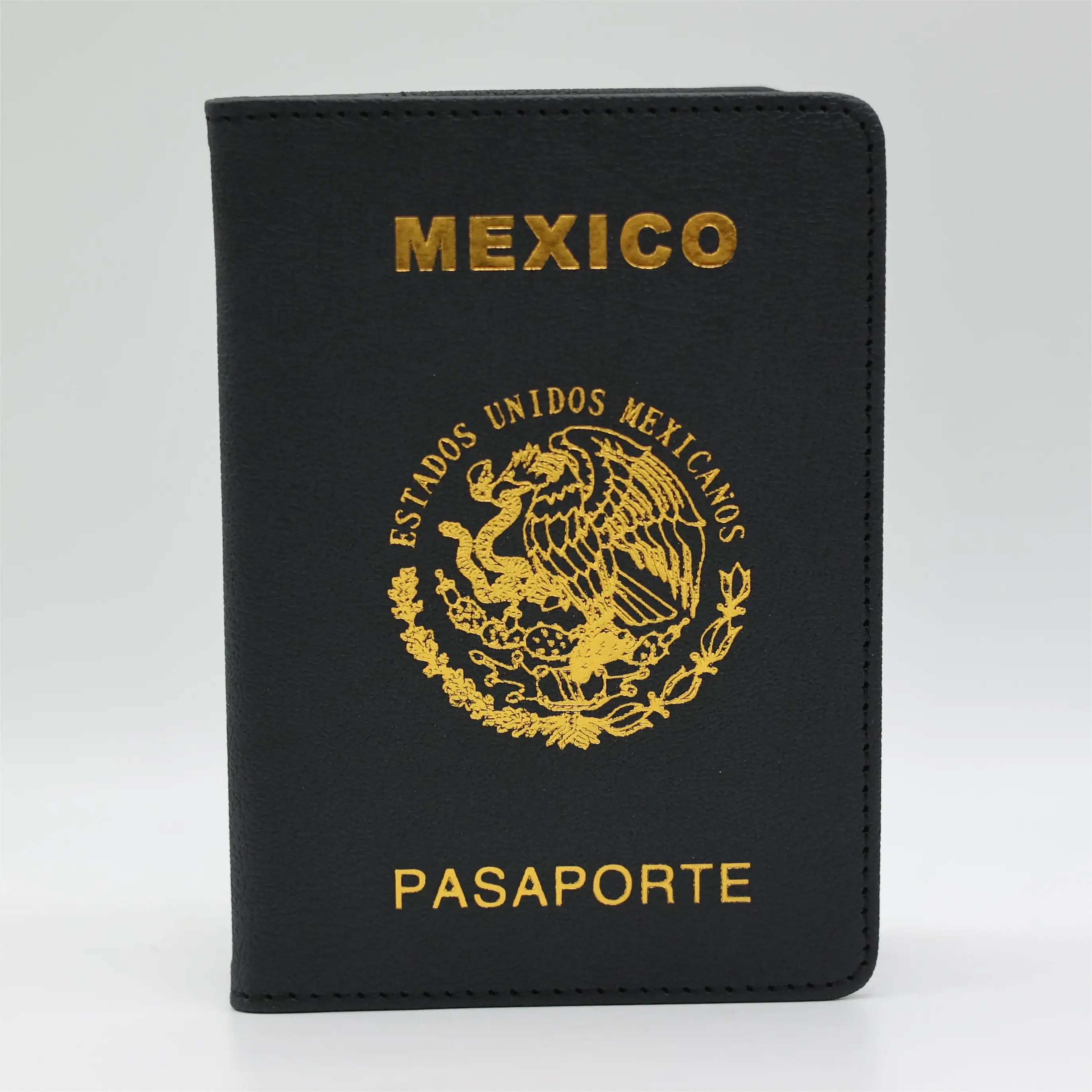 मेक्सिको लोगो पासपोर्ट धारक चमड़ा कार्ड बैग गोल्डन पासपोर्ट कवर बिजनेस उपहार यात्रा वॉलेट सर्टिफिकेट बैग पीयू पासपोर्ट केस