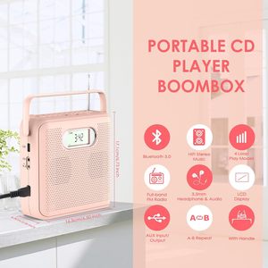 Lecteur <span class=keywords><strong>CD</strong></span> portable rose, Boombox Bluetooth 5.0, radio FM, enregistrement USB, son stéréo HIFI, écran LCD, design avec poignée, utilisation à domicile et en voyage - Product Image 2