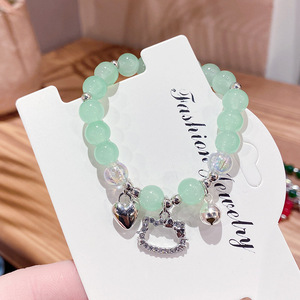 Braccialetto di perline di moda carino gattino campana ciondolo a cuore bracciale fatto a mano per bambini studenti - Product Image 3