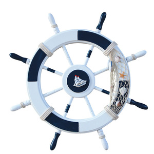Mediterranean Style Wooden Ship Wheel 45cm <b>Wall</b> Sculpture Home <b>Decor</b> Circular Design - Product Image 1