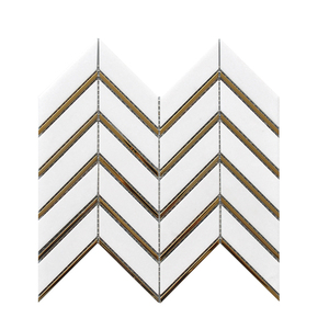 Mosaïque en marbre <span class=keywords><strong>blanc</strong></span> Thassos et métal doré <span class=keywords><strong>Chevron</strong></span> en chevrons - Product Image 1