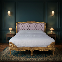 Antike Luxus Französisch Stil Massiv Mahagoni Holz King Size Bett rahmen Traditionelle Schlafzimmer Gepolsterte Stoff Home Use Möbel