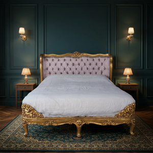 Marco de cama tamaño King de madera de caoba maciza de estilo francés de lujo antiguo dormitorio tradicional tela tapizada muebles de uso doméstico - Product Image 3