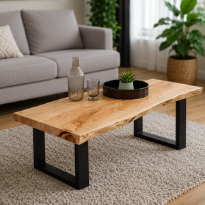 Mesa de Centro de Madera Natural con Base de Acero con Recubrimiento en Polvo, Mesa de Cóctel de Madera Contemporánea para Interiores Modernos - Product Image 3