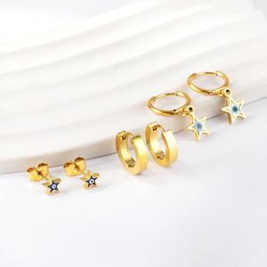 ต่างหูชุดกันหมองขายดี แฟชั่นต่างหูรูปดวงตาสีฟ้าสำหรับผู้หญิง ต่างหูแบบติดหูขนาดเล็ก ป้องกันการแพ้ - Product Image 6