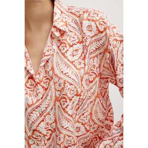Camisa Modal con Estampado Floral Naranja para Mujer, Blusa Casual con Botones, Estilo Diario, Tela Popelina - Product Image 3
