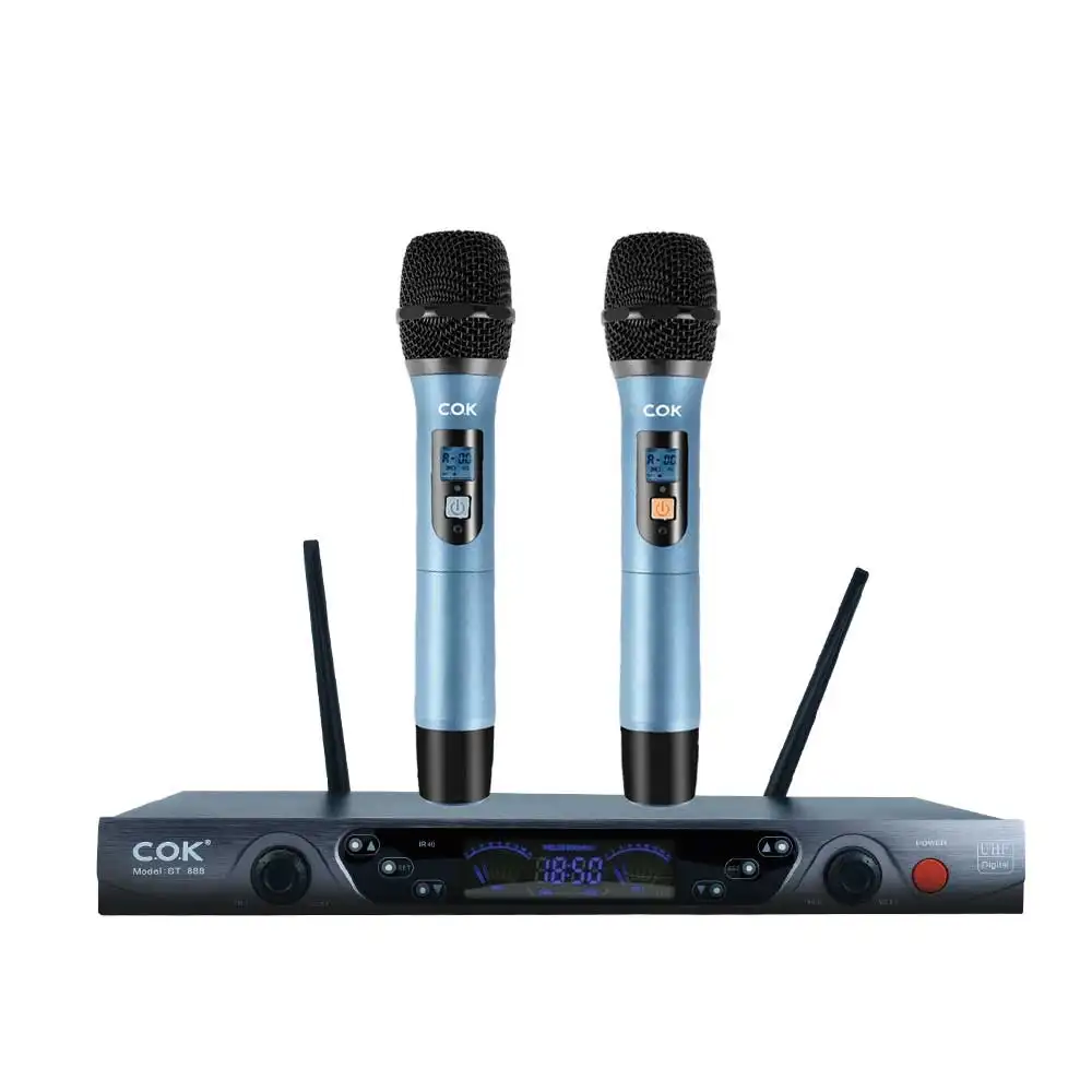 Chinese Uhf Draadloze Pro Kwaliteit Professionele Handheld Thuis Ktv Zingen Karaoke Machine 2 Draadloze Microfoons