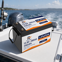 Batería Marina de Ciclo Profundo LiFePO4 de 12.8V 280Ah, Impermeable, para Barcos de Pesca, Motor de Arrastre, Fosfato de Hierro y Litio, 4000 Ciclos