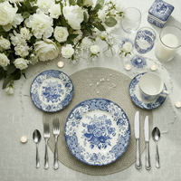 Ensemble de vaisselle en céramique avec motif de rose bleue européenne, assiettes en porcelaine fine personnalisées, tasses à thé et à café, soucoupes, service de table en gros
