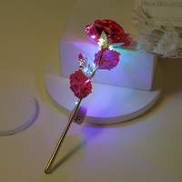 Rose dorée 24 carats de 25 cm avec lumière LED, roses artificielles arc-en-ciel dorées, fleurs dorées inspirées de la galaxie, cadeau floral unique