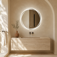 Miroir de salle de bain LED intelligent sans cuivre de 5 mm, rond, rétroéclairé, anti-buée, avec capteur tactile, étanche IP44, pour hôtel (vente en gros)