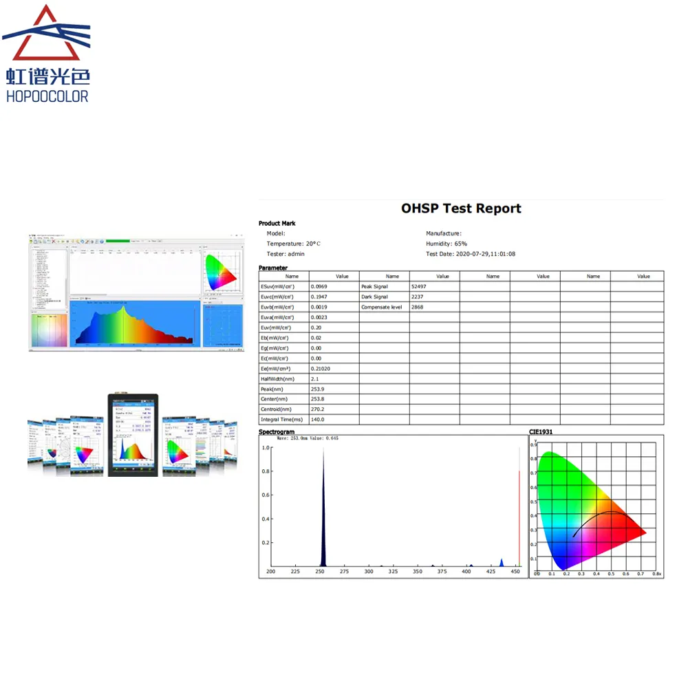 مطياف 200 نانومتر 222nm ليد مطياف OHSP350UVS نطاق 200nm-400nm مع برنامج كمبيوتر مجاني