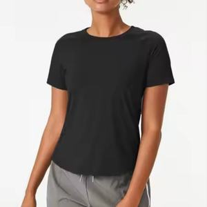 T-shirt de sport pour femmes de haute qualité avec logo personnalisé, nouveau style, col rond en maille, séchage rapide, vêtements de yoga et de fitness - Product Image 1
