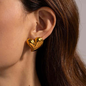 Pendientes con forma de corazón de acero inoxidable dorado para mujer, joyería de fiesta TE6668 - Product Image 1
