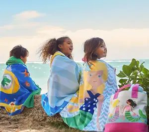 Fashion 100% Cotton Custom Print Hooded Beach Pattern Poncho Kids Towel
