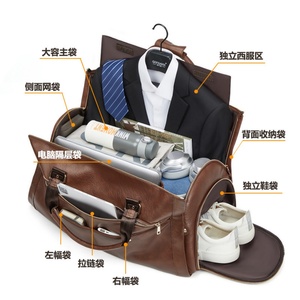 กระเป๋าเดินทางหนังแท้แบบพับได้สำหรับผู้ชาย ยี่ห้อ Boshiho กันน้ำ ใส่รองเท้า เสื้อผ้า รองเท้าผ้าใบ ซับในผ้าลินิน ซิปแบบสั้น - Product Image 5