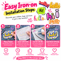 Patch brodé thermocollant et à coudre en relief, motif 'Hello Hi' avec texte de salutation et lettrage coloré, vente en gros