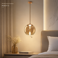 Lampe suspendue moderne de designer avec abat-jour en verre globe couleur cognac, LED 5W, cordon en corde, pour salle à manger, chambre, escalier, intérieur