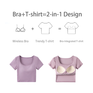 Áo thun nữ ngắn tay có áo ngực tích hợp - Có đệm, kiểu dáng ôm sát, thoải mái, áo thường ngày cho mùa hè - Bán buôn - Product Image 3