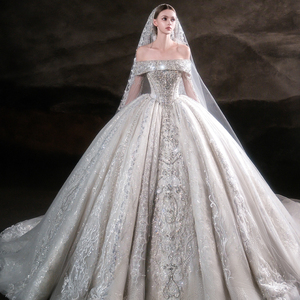 Vestidos de Novia con Lentejuelas y Cuello Barco con Cristales Brillantes LSHT116 para Mujer - Product Image 1