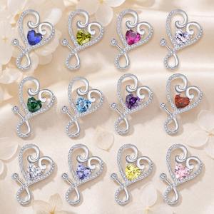 Bijoux fantaisie en argent 925 pour femmes Pendentif coeur avec pierres précieuses colorées en zircon Plaqué rhodium Cadeau d'anniversaire - Product Image 2