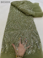 CHOCOO Tissu en Dentelle Perlé Lourd de Luxe de Haute Qualité pour Mariage, Broderie Africaine, Dentelle Nuptiale avec Perles