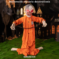 Ornement décoratif d'Halloween pour cour, lumineux, oscillant, à induction électrique, en forme de prisonnier agenouillé avec chaîne en fer, fantôme debout
