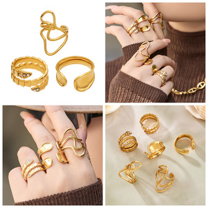 Anillo Abierto de Acero Inoxidable Chapado en Oro de 18K con Microincrustaciones de Zirconia, Diseño Geométrico, Anillo de Eternidad Moderno para Boda - Product Image 2