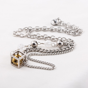 yunnique Geometric Spliced <b>Chain</b> Necklace Unisex <b>Titanium</b> Steel Square Design Fashion Jewelry - Product Image 4