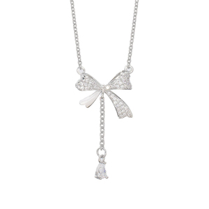 Collar <span class=keywords><strong>de</strong></span> Mujer Mylove <span class=keywords><strong>de</strong></span> Acero Inoxidable Plateado con Borla, Nudo <span class=keywords><strong>de</strong></span> <span class=keywords><strong>Mariposa</strong></span> y Circonita, <span class=keywords><strong>Cadena</strong></span> <span class=keywords><strong>de</strong></span> Eslabones Moderna para Regalo - Product Image 1