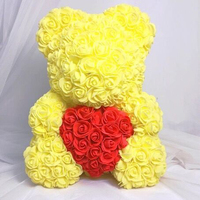 Ours en mousse rose, fleur artificielle, ours en rose de 30 cm pour cadeau de la Saint-Valentin