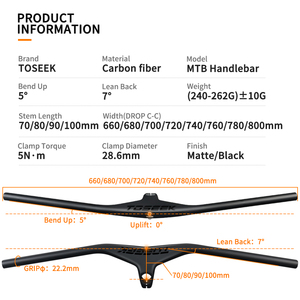 <span class=keywords><strong>Guidon</strong></span> et tige de <span class=keywords><strong>vtt</strong></span> intégrés en <span class=keywords><strong>carbone</strong></span> 28.6mm <span class=keywords><strong>guidon</strong></span> de vélo 260g <span class=keywords><strong>guidon</strong></span> <span class=keywords><strong>vtt</strong></span> vélo 660-800mm pièces de vélo - Product Image 5