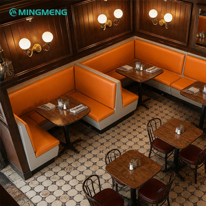 <b>Restaurant</b> Booth <b>Set</b> With Orange PU Leather Upholstery Wood Tables For Commercial Dining Furniture - Product Image 1