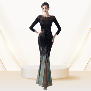 Vestido de noite feminino clássico rabo de peixe elegante para banquetes e reuniões anuais, vestido formal de veludo vermelho temperamento - Product Image 3