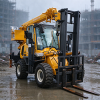 Chariot élévateur tout-terrain diesel 3,5T-8T avec grue, charge nominale 20m, flèche télescopique, 4x4, équipement de levage monté sur fourche