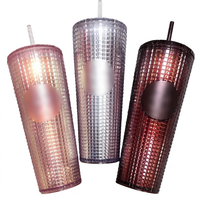 Gobelet en plastique à double paroi isolé de 24 oz avec couvercle et paille, idéal pour le café et les jus
