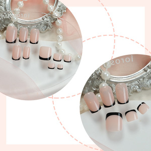 <span class=keywords><strong>Uñas</strong></span> Postizas Removibles para Mujer, Color Rosa con Bordes Negros, Estilo Francés, <span class=keywords><strong>Uñas</strong></span> Simples para <span class=keywords><strong>Manos</strong></span> <span class=keywords><strong>y</strong></span> <span class=keywords><strong>Pies</strong></span>, Juego al por Mayor - Product Image 2