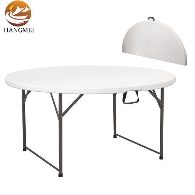 Round Plastic Folding Picnic Table Set White for Outdoor Dining Events Strong Structure Professional Design