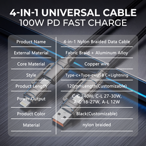 Nouveau câble 2026 41 100W, compatibilité universelle, gaine tressée en nylon 48 brins, câble de données réutilisable USB-C vers Lightning - Product Image 5