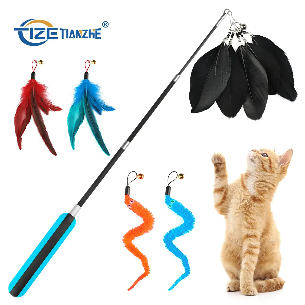 Bell Feathers Pet Tease Cat Stick Color Interactive Teasing Cat Toys